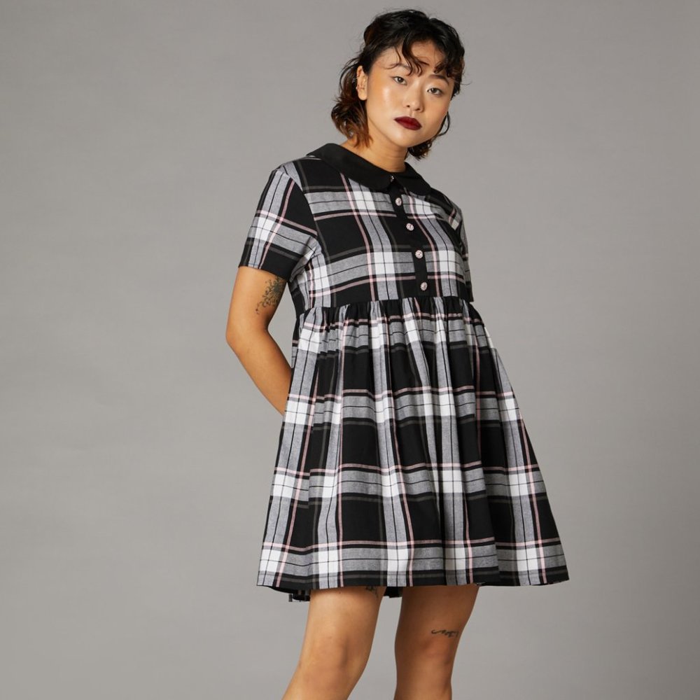 Dangerfield Black Friday Nancy Pink Tartan Babydoll Dress